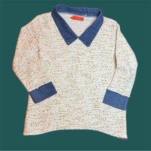Denim cuffs a collar Sweater with multicolour knit sz est M